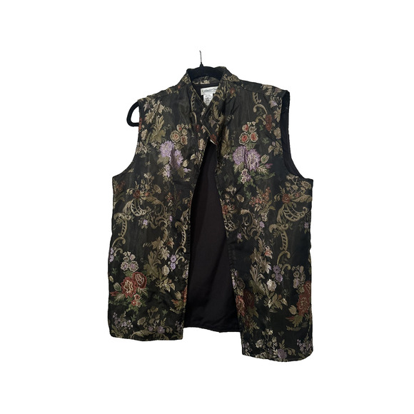 Coldwater Creek Vest Womens Large Floral Brocade Artisan Jacquard Lagenlook - Picture 2 of 5
